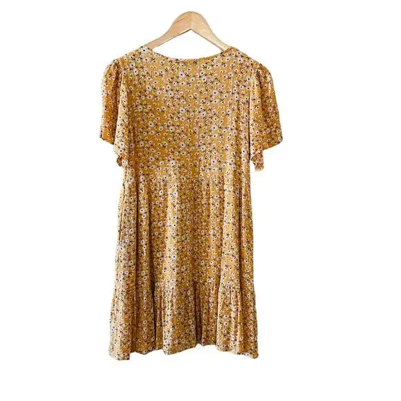 Davi & Dani Floral Print Short Sleeve Flare Dress Size S Small Yellow Multi - Picture 2 of 7